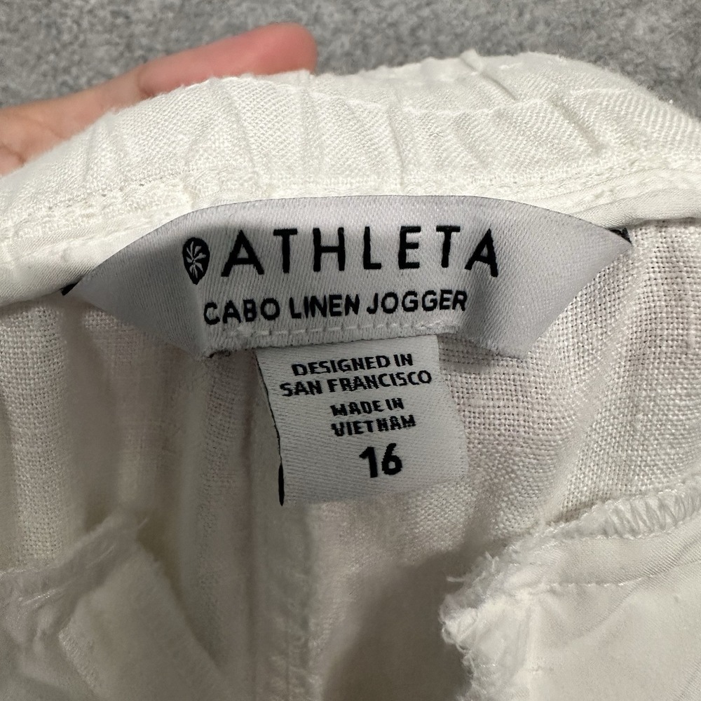 Athleta Cabo Tide 100% Linen Jogger Pants White Womens Size 16 Drawstring Pullon - Picture 13 of 16